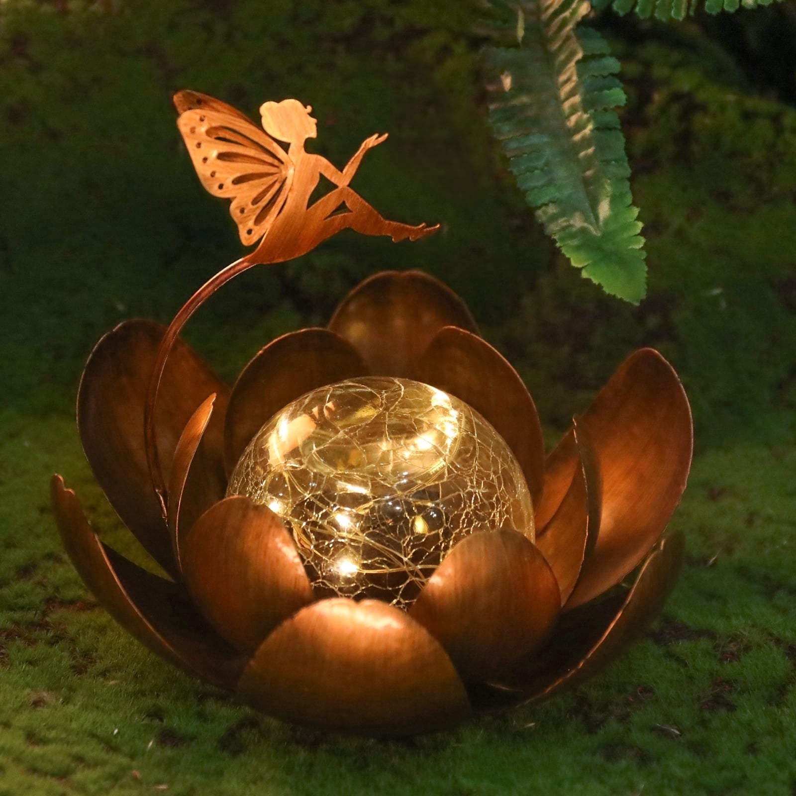 Wonder Garden Solar Lotus Light Decor Outdoor Fairy Garden Lights,Lotus Metal Flower Light for Pathway, Patio, Yard, Walkway