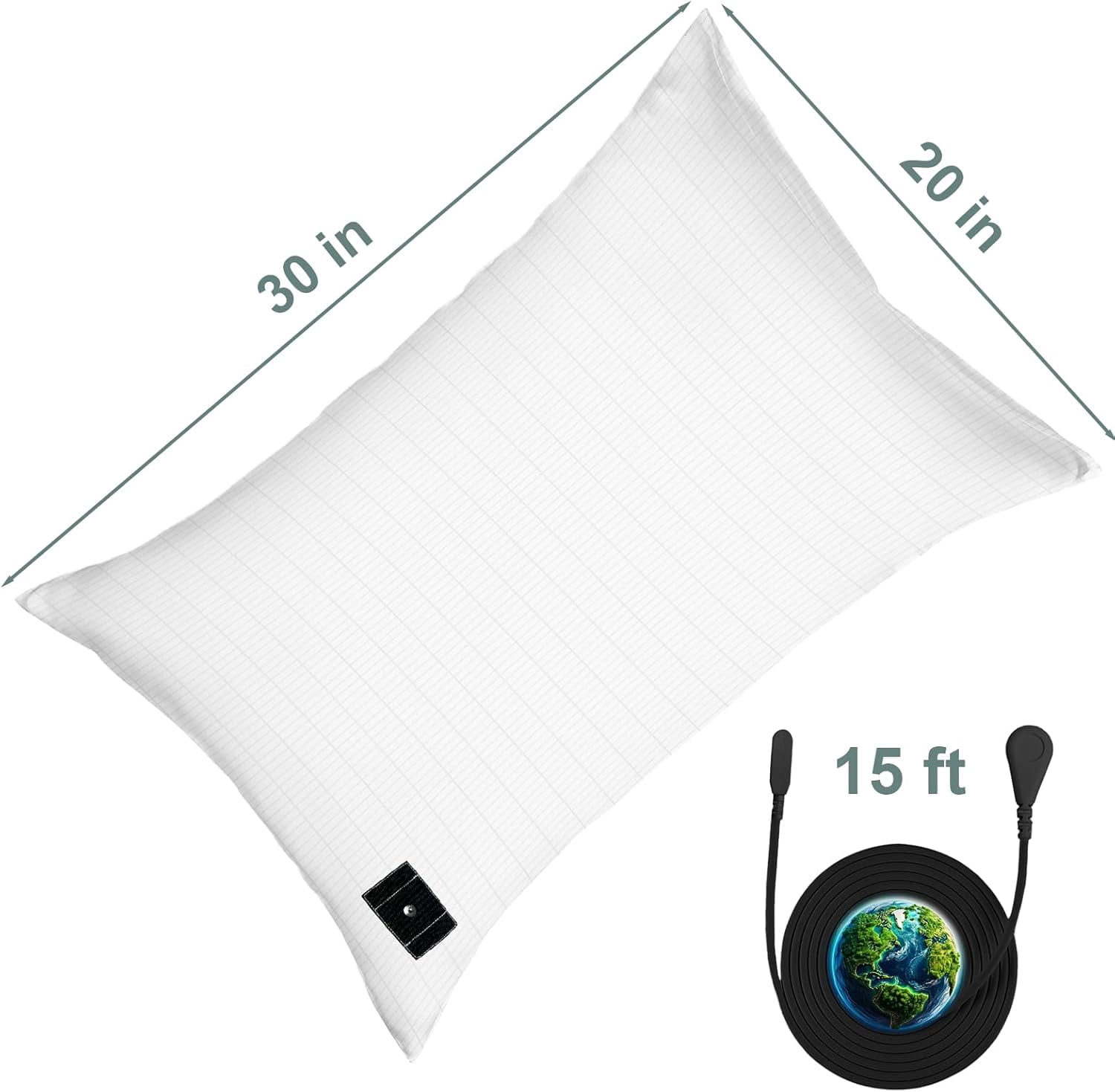 1PC Grounding Pillowcase 10% Silver Fiber+90% Cotton, Grounding at Home-Make You Healthier's Earth Connected Pillow Cover with 15ft Grounding Cord Included (White 20"X30")
