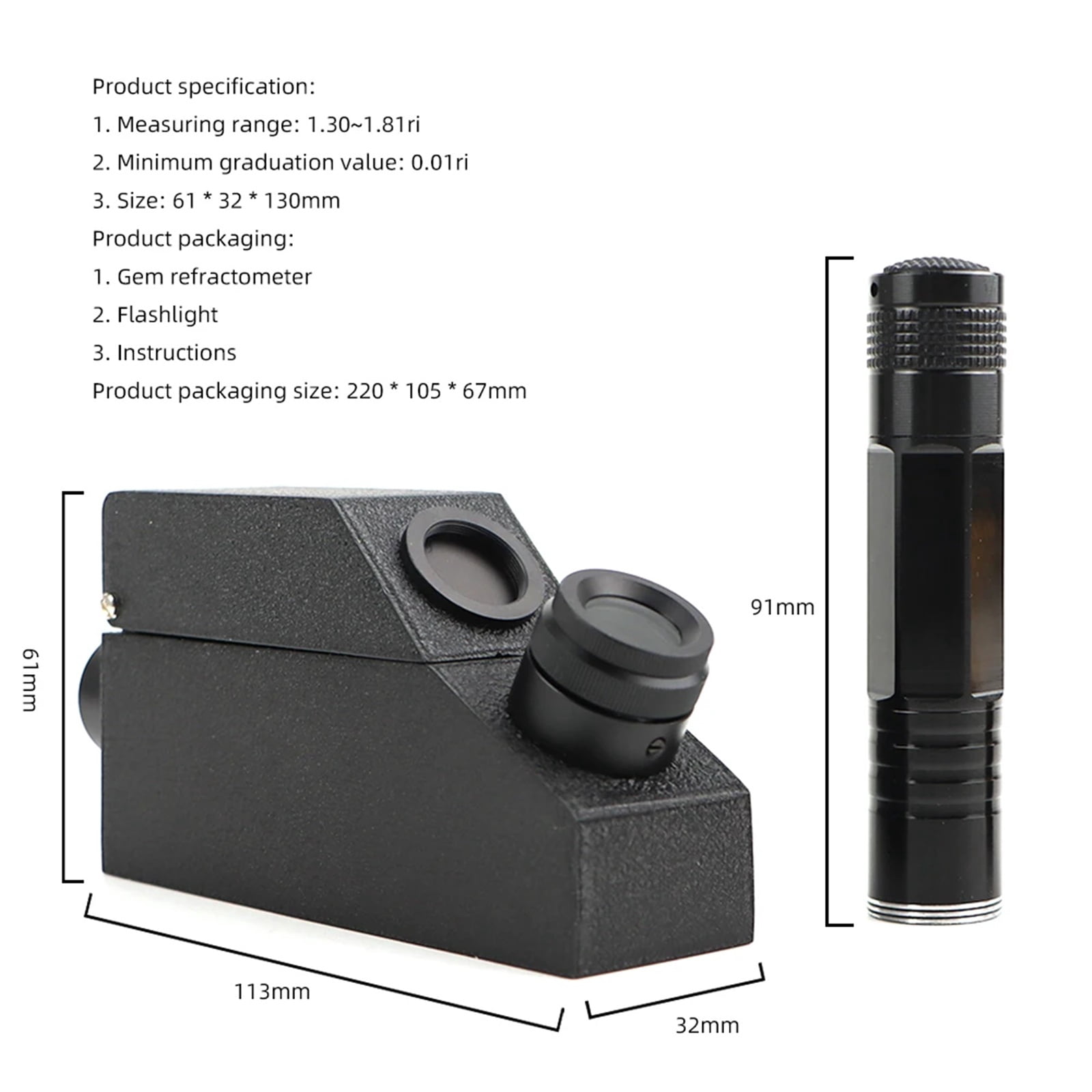 Refractometer Ruby Jade Diamond Jewelry Refracto Meter Professional Appraisal Tools with Refracting Oil Light