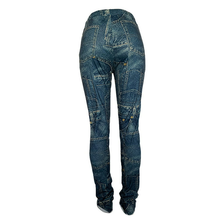 HAPIMO Sales Fashion Jeans Pants for Women Teens Fall Fashion Outfits  Elastic Waist Vintage Graphic Print Womens Multi Pockets Straight Denim Trousers  Casual Comfy Pants Dark Blue XL 