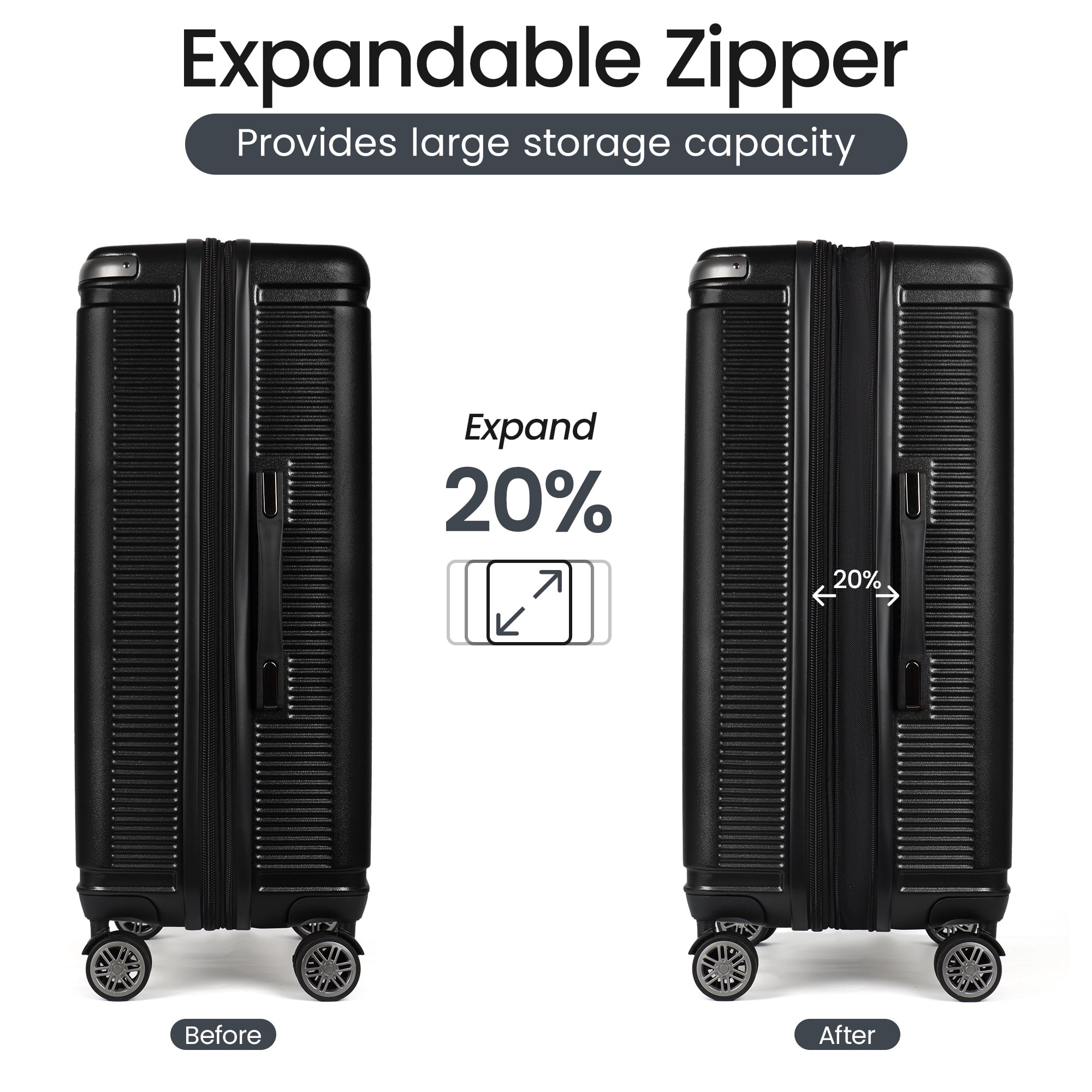 New York Xpress 3-Piece Hardside Luggage Set, Expandable Suitcases with TSA Lock, 20"/26"/30" Carry-on & Checked, Black - WD577