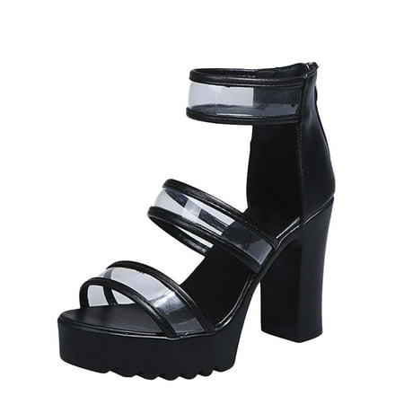 

Mackneog Ladies Shoes Solid Color Chunky High Heels Back Zipper Sandals Gift on Clearance