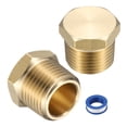thumbnail image 1 of 2Pcs Tapón de cabeza hexagonal de latón, tapa de compresión, válvula de detención, 3/8" NPT, con cinta PTFE, 1 of 7
