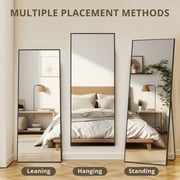 Atilioo Full Length Mirror 64x21 - Rectangular Floor Mirror with Shatter-Proof Glass, Wall-Mount or Leaning Full Body Mirror for Bedroom, Dressing Room - Durable Black Aluminum Frame