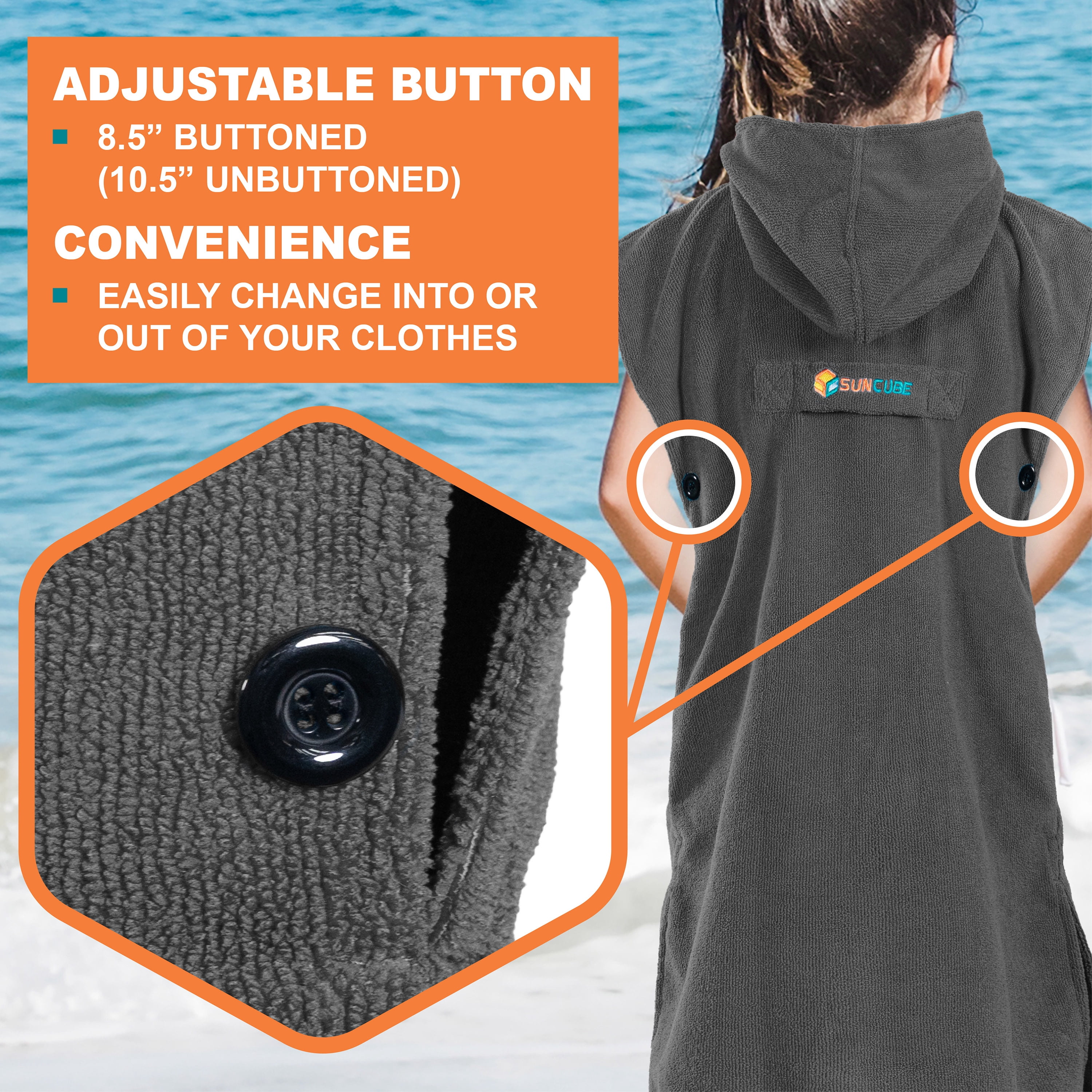 SUN CUBE Kids Changing Robe Surf Poncho, Kids Beach Towels, Hooded Towel For Toddler Bath Pool, Microfiber Quick Dry Wearable Towel Poncho with Hood, Swim Towel for Boys Girls 3-7 Years, Gray