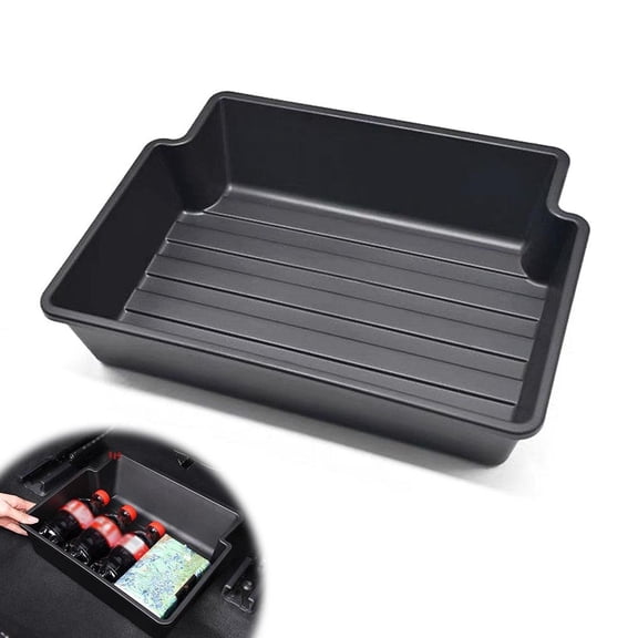 Plastic Under‑Seat Storage Box 27.5×25.3cm, Low‑Profile Tool‑Less Slide‑In Organizer Tray, No‑Block Seat‑Track Washable Holder for Bottles Tissues Vehicle Interior Tidying