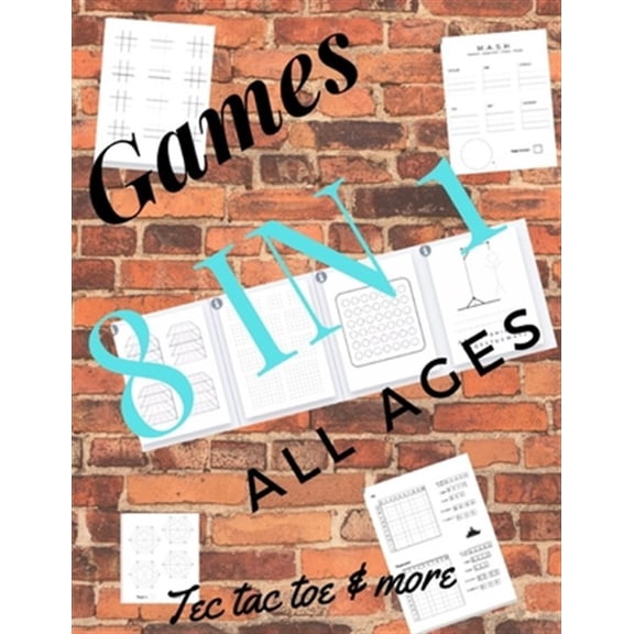 Pre-Owned Tec tac toe & more Games 8 in 1 All ages: Printed on high-quality paper, Hangman, Captain's Mistress, Dots & Boxes, Tec tac toe, Tec tac toe 3D, Warsh