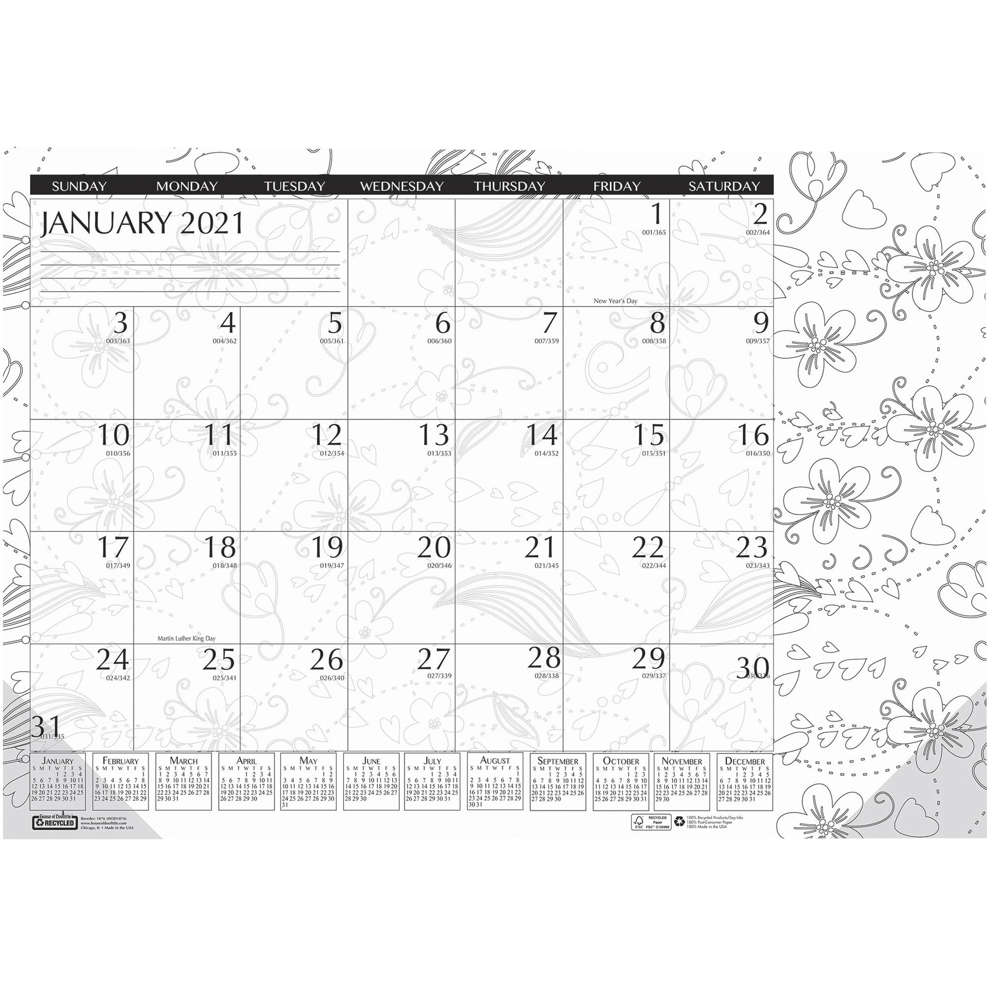 House Of Doolittle Monthly Desk Pad 1ppm 12Mth Jan-Dec 22'x17' BKWE 187