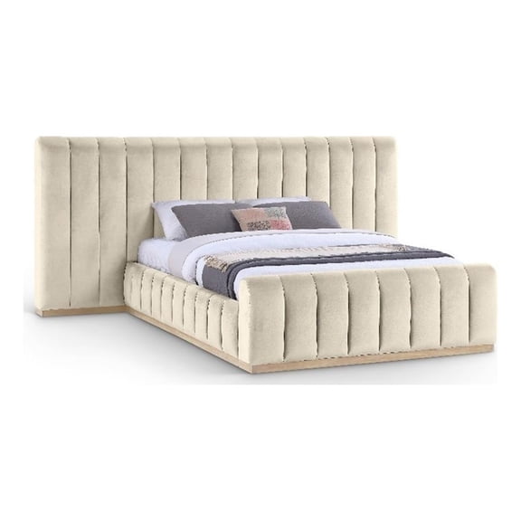 Meridian Furniture Amara Cream Velvet Queen Bed with Added Panels