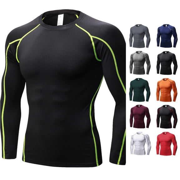 NinXxx Men's Tight Fitting Fitness Sports Running Long Sleeve Tee Black2 M