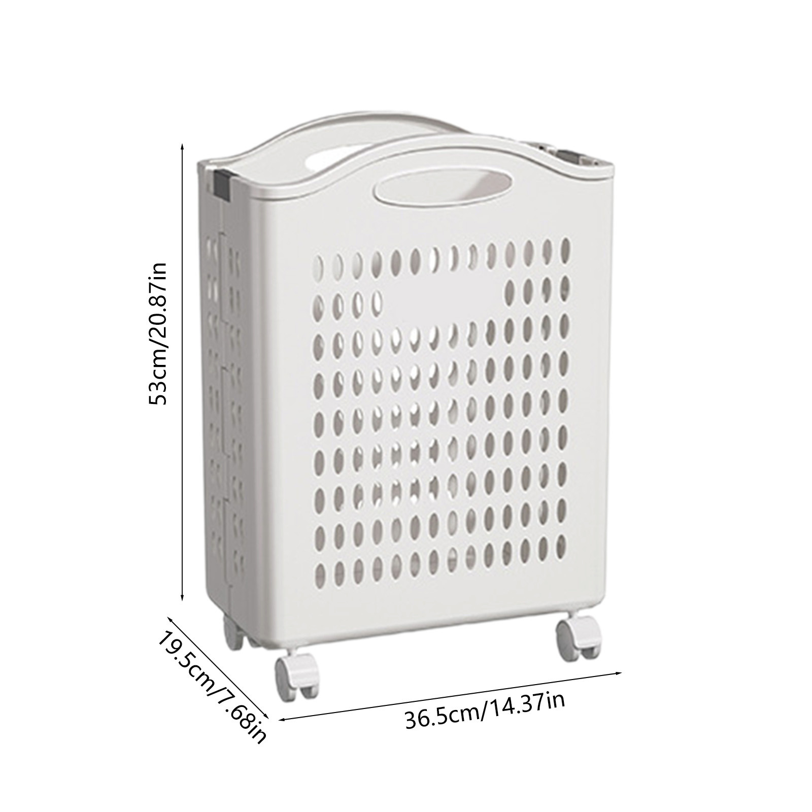 Upgraded Rolling Laundry Hamper with Wheels, Slim Design, White Plastic Storage Basket with Handles,20"X11"X14" B