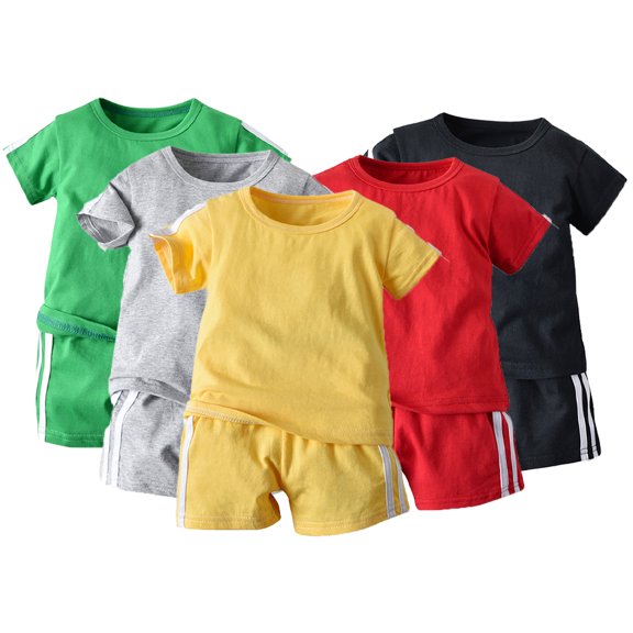 WOLLED Toddler Baby Boys Summer Outfits Newborn Short Sleeve Cotton Shirts & Casual Shorts