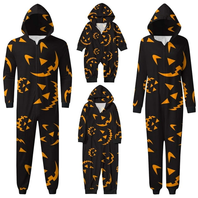 Fgnfyis Combinaison à Capuche Imprimée Parent-Enfant Halloween pour Femmes Noir_003 TTG