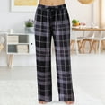 thumbnail image 2 of Fiaer Women Plaid Oversized Pajamas Pants High Waisted Lace up Sleepwear Trousers Trendy Baggy Color Blocking Pjs Slacks with Pocket Black XXL, 2 of 5