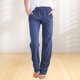 thumbnail image 5 of Pantalones De Verano Pantalones cómodos de lino y algodón con bolsillos y cordón para mujer, atuendo diario holgado Cgtredaw Azul Xxxl para Mujer, 5 of 6