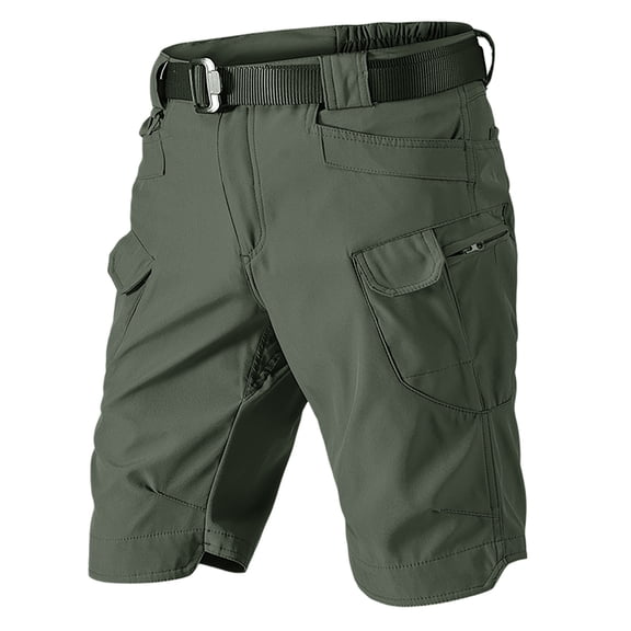 Cargo Shorts for Men Waterproof Tactical Work Shorts Knee Length Baggy Elastic Waist Hiking Shorts with Pockets Army Green M