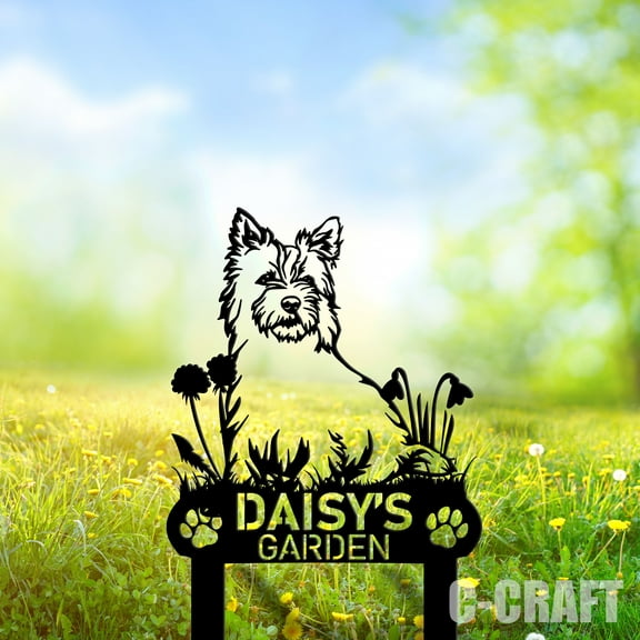 C-CRAFT Custom Cairn Terrier Dog Metal Yard Sign Weather Resistant for Garden Decor