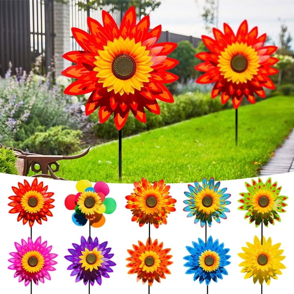 Set of 10 14*29in Sunflower Lawn Pinwheels Wind Spinners Large Windmill Pinwheel for Garden,Yard,Party Outdoor Decor (Sunflower Pinwheels)