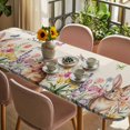 thumbnail image 3 of Beige Easter Table Cloths for 8 Foot Rectangle Tables, Spring Watercolor Vintage Tulip Flower Plant Patio Waterproof Elastic Fitted Tablecloths, Washable Rectangular Table Cover for Camping, 3 of 8