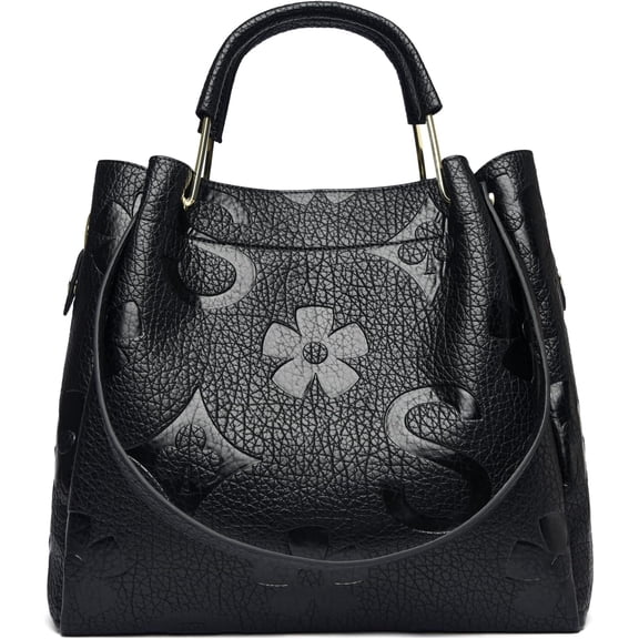 NCY Floral Handbags Purses Women - Embossed Leather Top Handle Handbag Set Large Shoulder Bag Ladies Bucket Hobo Tote