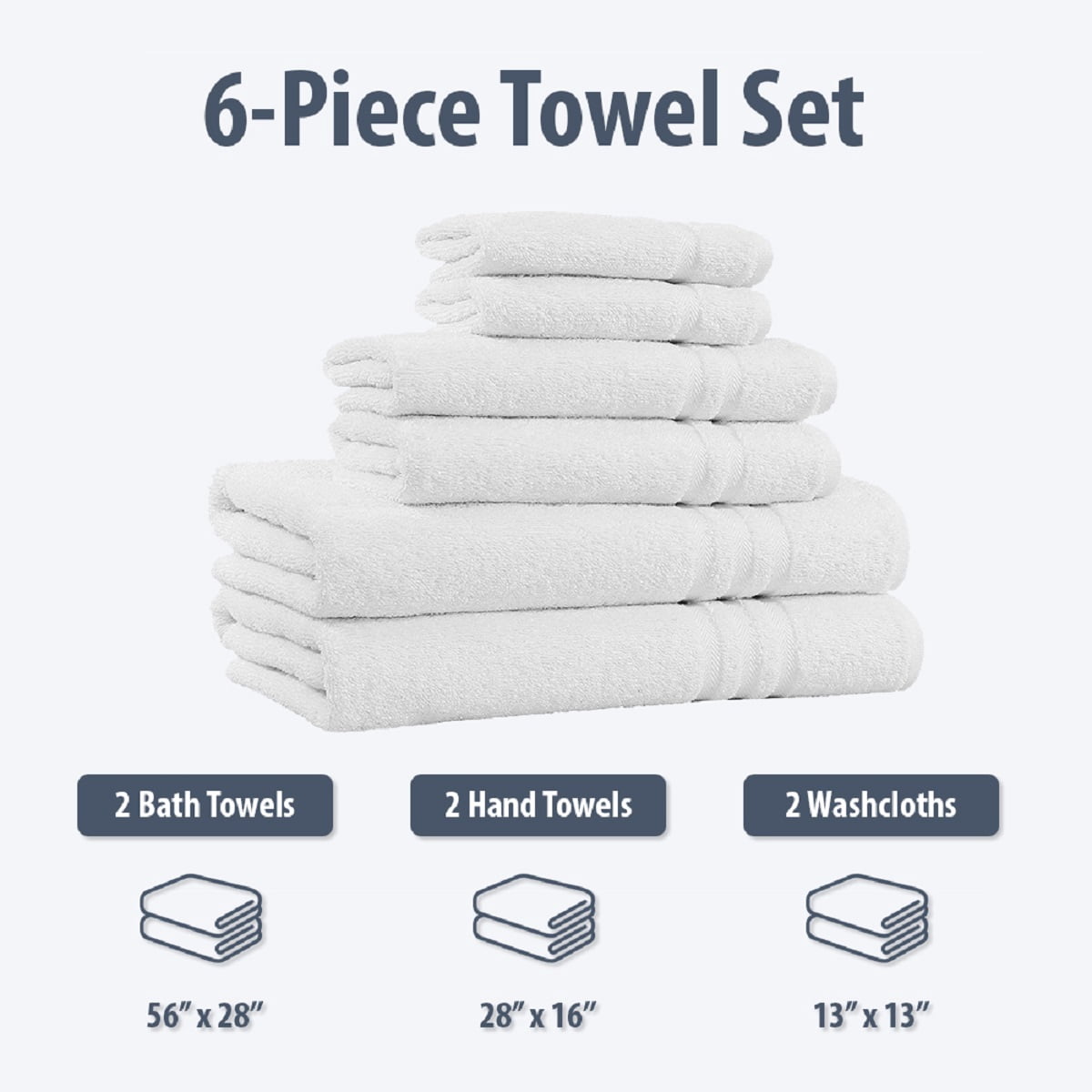 Home Sweet Home 100% Cotton 6-Piece Bath Towel Set - Extra Soft Bath Towels, White