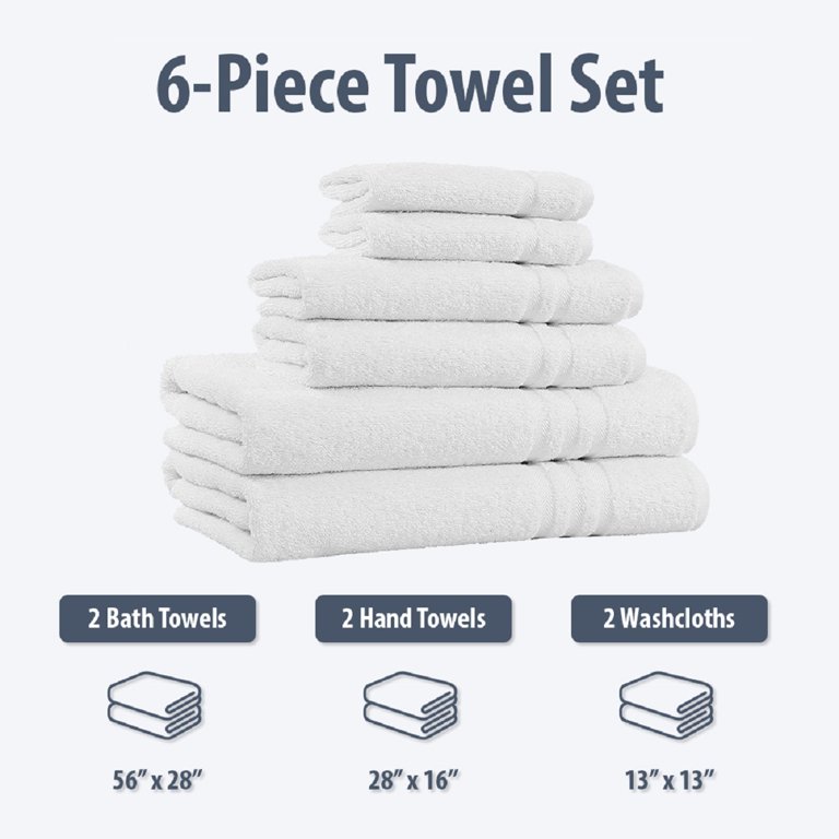 6-Piece White Solid 100% Cotton Bath Towel Set