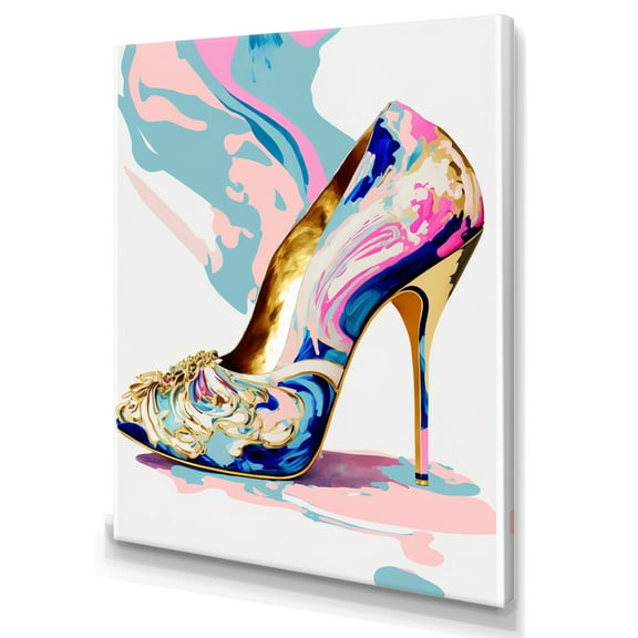 Designart Pink And Blue Art Deco High Heel Shoes II Canvas Wall Art
