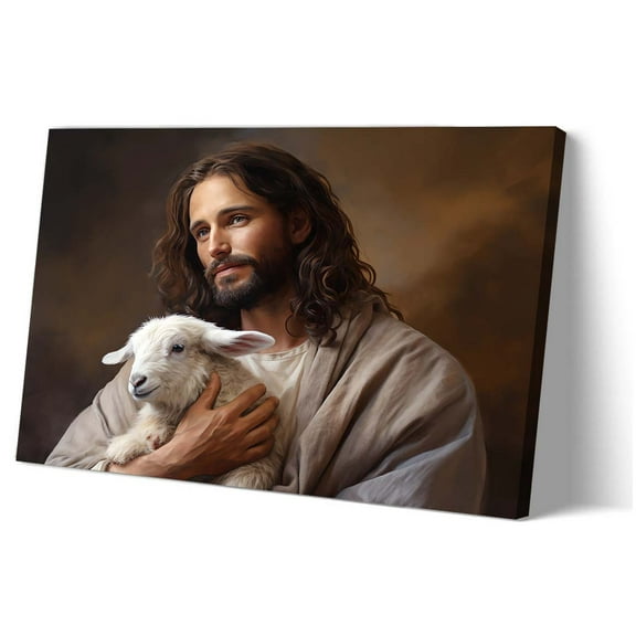 Jesus and Lamb Canvas Wall Art Modern Decoration Paintings for Living Room Wall Posters for Bedroom Vertical Pictures Giclee Artwork