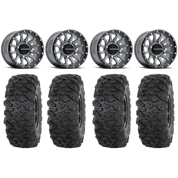 Raceline Trophy 15" Wheels Grey 33" Roctane T4 Tires Can-Am Maverick X3 / Honda Pioneer 1000 / Talon