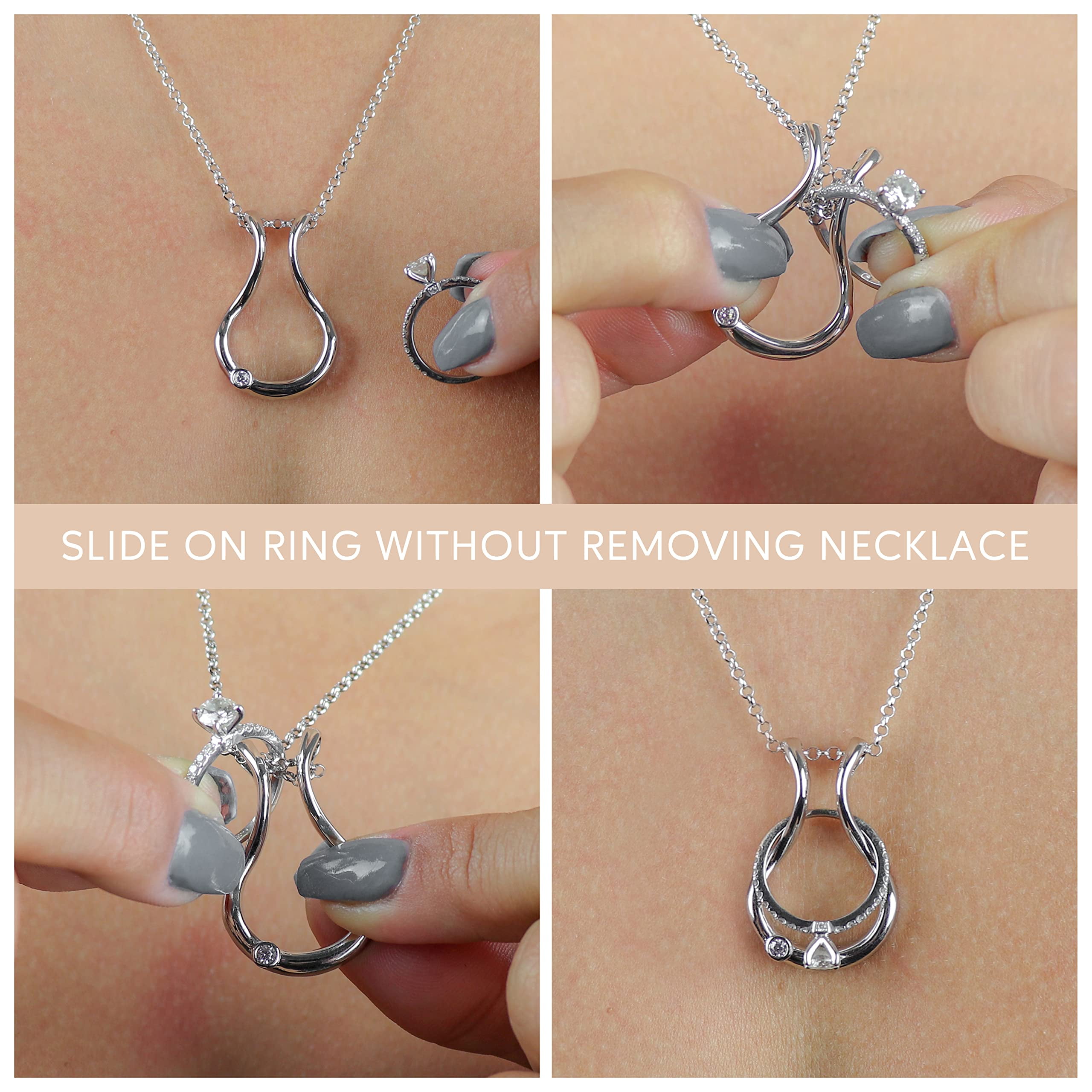 Emily C Ring Holder Necklace - Sterling Silver Ring Keeper Necklaces - Women & Men Wedding Ring Holder Necklace - Cute Necklace Jewelry for Women, Wife, Nurse, Doctor - Butterfly Ring Necklace Holder