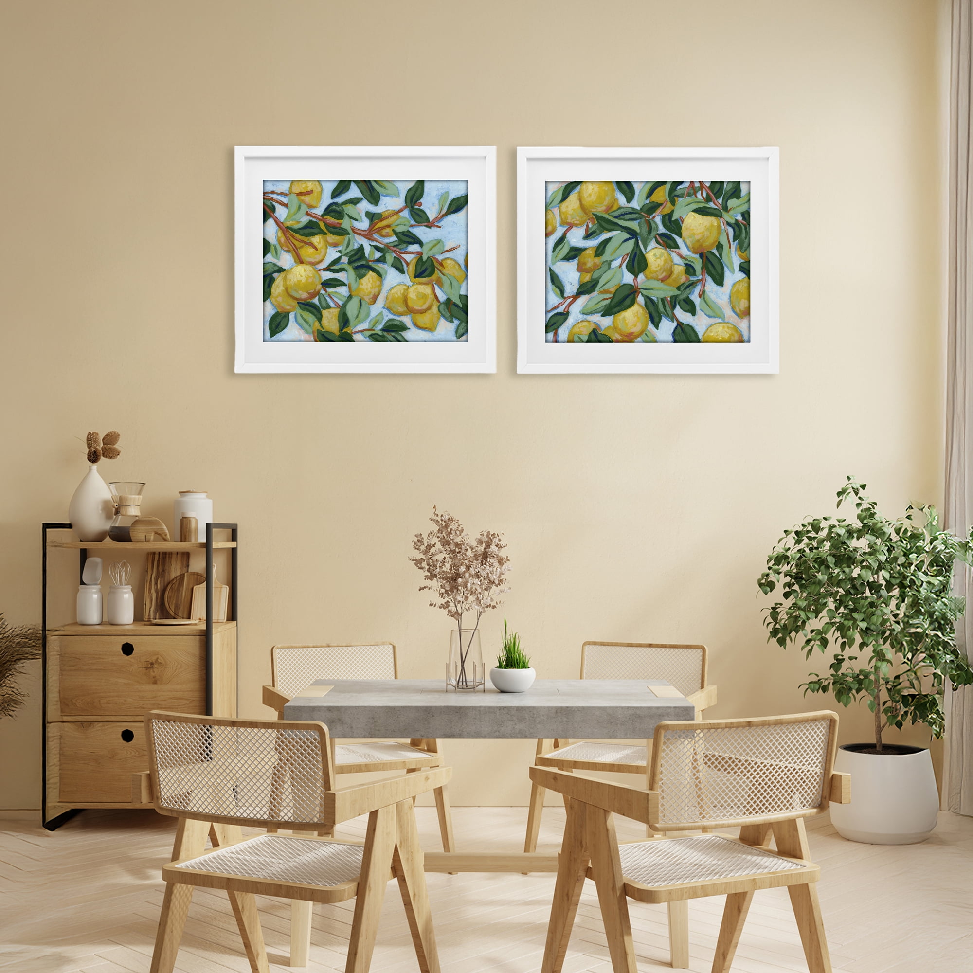 Stupell Industries Sunshine Lemon Tree 2 Piece White Framed Print Under Glass Set, design by June Erica Vess