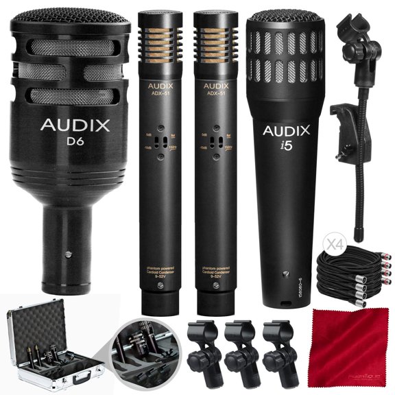 Audix DP-Quad Drum Microphone Pack Bundled with XLR Cables and Fibertique Cloth