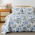 thumbnail image 2 of WannaToo Queen Size Quilt Comforter Cotton Bedding Set With Shams, Blue Flower, 2 of 7