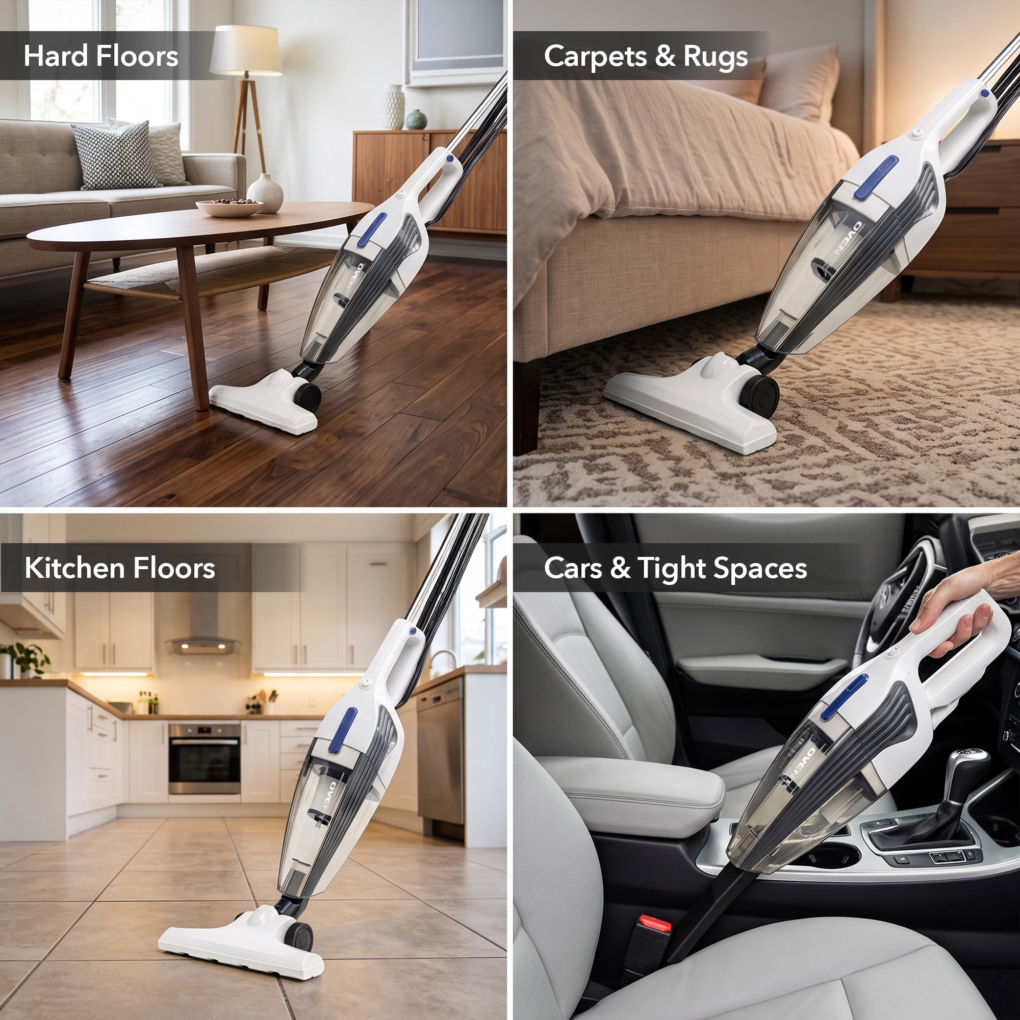 OVENTE Electric Corded Stick Vacuum, 600W Motor, White ST101WP | Powerful Suction, Handheld Lightweight Bagless Multi-Surface Cleaner for Home, Includes Floor Brush and Crevice Nozzle Tool
