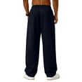thumbnail image 4 of GrmtClth Men's Fashion Wide Leg Drawstring Pants Elastic Waist Loose Fit Casual Trousers for Daily Wear Streetwear Navy S, 4 of 8
