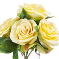 thumbnail image 2 of Enova Home Artificial 5 Larges Heads Velvet Roses Flowers Arrangement in Clear Glass Vase with Faux Water (Peach), 2 of 3