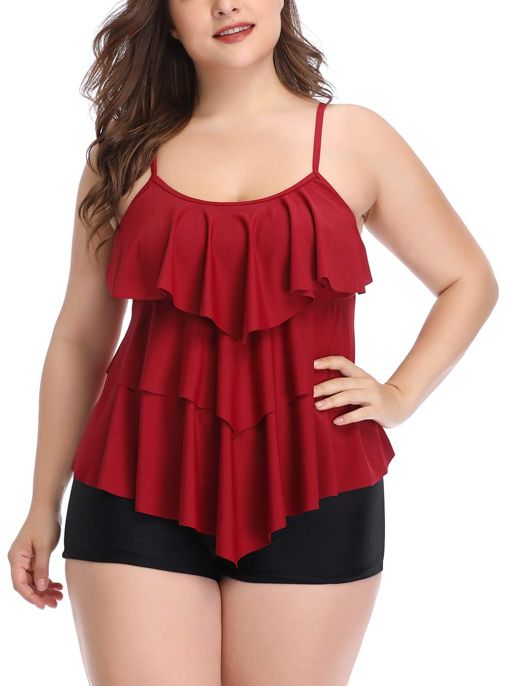 Womens Plus Size Tankini Swimsuits with Shorts Flounce Two Piece ...