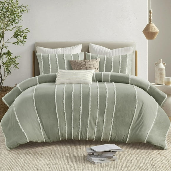 INK+IVY King Duvet Cover Set Boho Duvet Covers Stripes, Clipped Jacquard, Cotton Duvet Cover for King Size Bed, All Season Lightweight King Bedding Cover