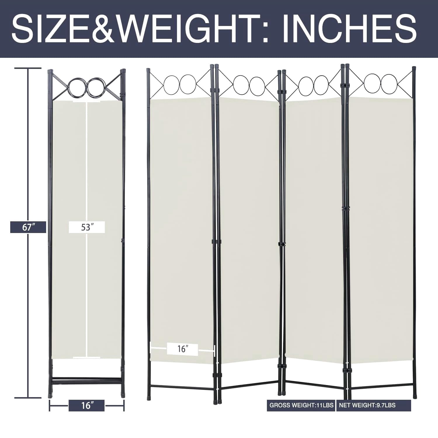 BIQWBIC 4-Panel Room Dividers and Folding Privacy Screens, 6.8 Ft Fabric Partition Screen, Beige