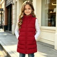 thumbnail image 5 of OGLCCG Long Puffer Vest Girls Sleeveless Quilted Warm Coat Gilet Jacket Fall Winter Zip Up Padded Outerwear with Pockets(Red,13-14 Years), 5 of 8