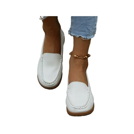 

Crocowalk Women Fashion Comfy Round Toe Loafers Travel Anti-Slip Slip On Moccasins White 7