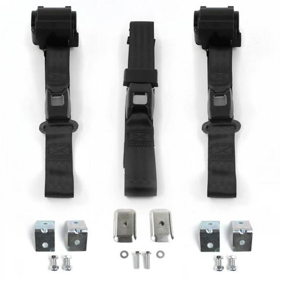 Black Retractable Bench Seat Belt Kit with Bracketry for 1962-1980 Triumph Spitfire Standard 2 Point - 3 Belts
