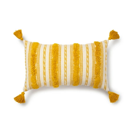 Better Homes & Gardens Woven Tufted Decorative Lumbar Pillow, 14" x 24", Yellow, Single Pillow