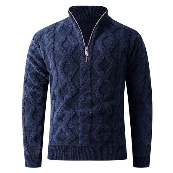LNWUY Men's Solid Color Tweed Quarter Zip Sweater Mock Neck Pullover Sweater Classic Casual Pullover Long Sleeve Sweaters Blue S
