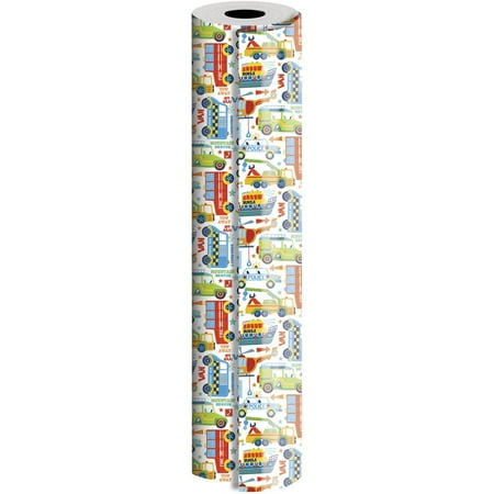 JAM Paper Industrial Size Bulk Wrapping Paper Rolls, Boys Toys Design, 1/4 Ream (416 Sq Ft), Sold Individually