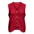 thumbnail image 5 of Women's Sleeveless Button Down Cropped Sweater Vest Cardigan Waistcoat, Scalloped V Neck Knit Vest for Women, Cropped Hollow Out Sweater Vest, Lightweight Textured Knit Beach Vacation Layering Red, 5 of 5