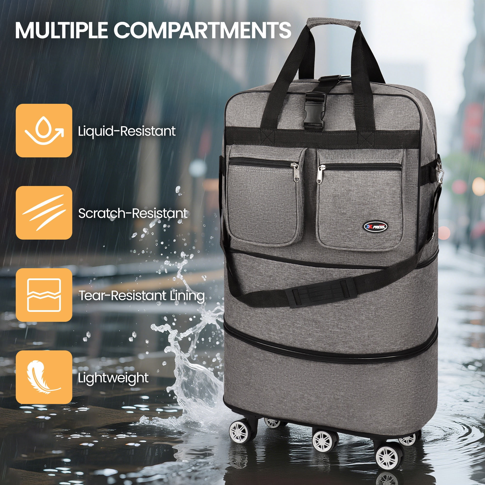 36" Expandable Foldable Luggage Bag,Collapsible Suitcases with Wheels,Lightweight Rolling Duffle Bag for Travel, Moving, Home Storage, Grey, MEX
