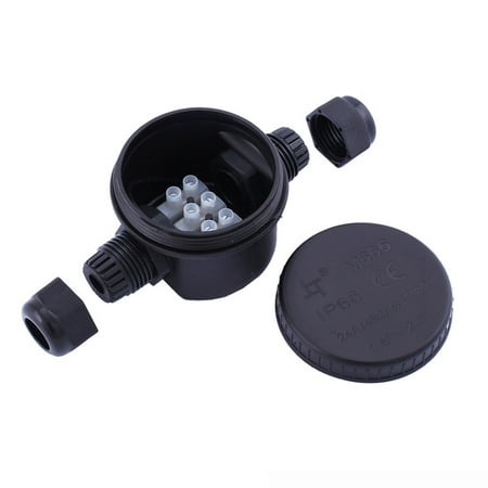 

Plastic Dustproof Waterproof IP66 Junction Box Connector Black Round No Screws