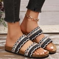 thumbnail image 2 of Modisza Summer Flat Sandals for Women Knitted Strap Comfortable Walking Slides Cork Footbed Beach Vacation Slippers Shoes Black size 6, 2 of 7
