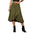 thumbnail image 2 of ClodeEU Women's High Waist Irregular Ruffle Midi Skirt,Casual Flowy A Line Wrap Skirt Army Green,Women's Plus L, 2 of 8